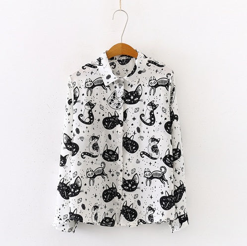 Black and White Cat Long Sleeve Shirt