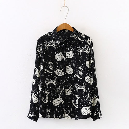 Black and White Cat Long Sleeve Shirt