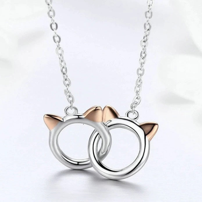 Collar Doble Gatos Plata