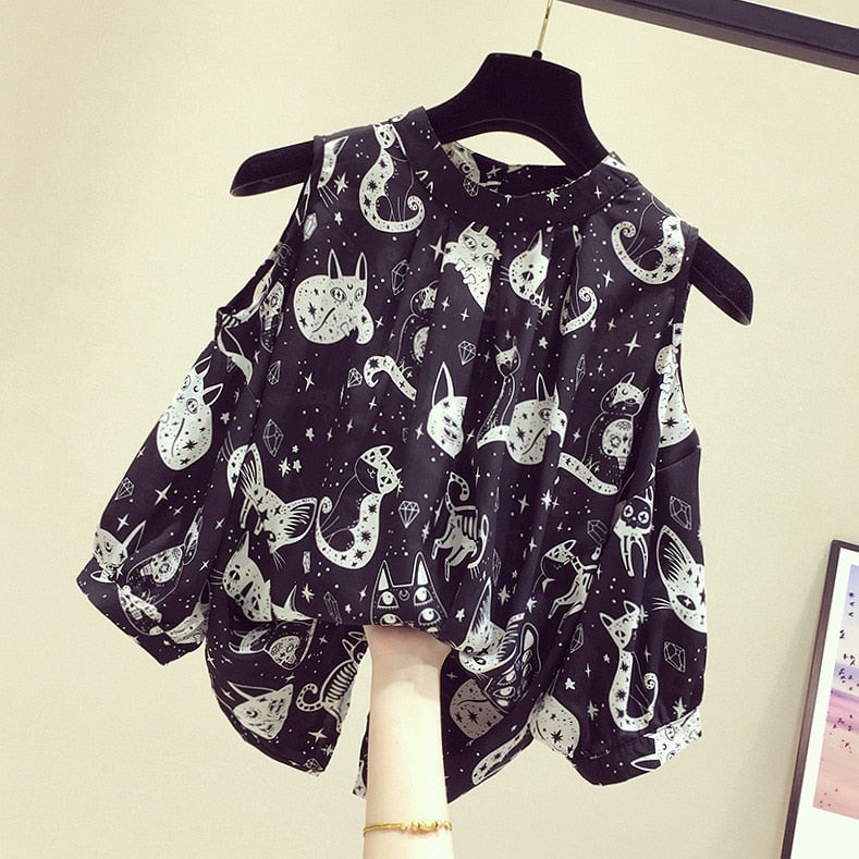 Black and White Cat Blouse