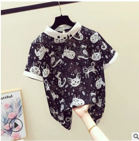 Black and White Cat Blouse