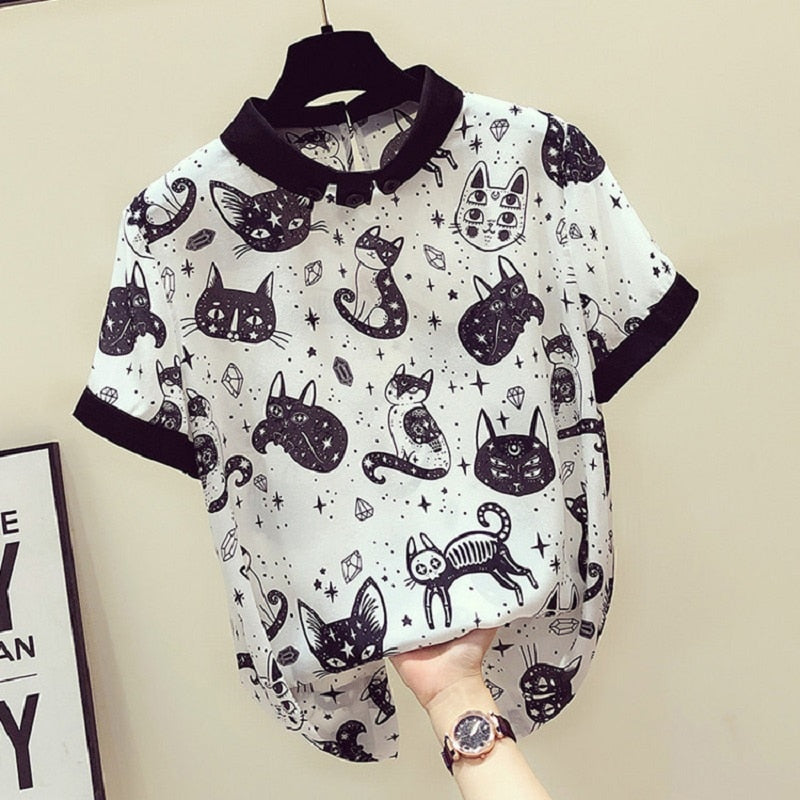 Black and White Cat Blouse