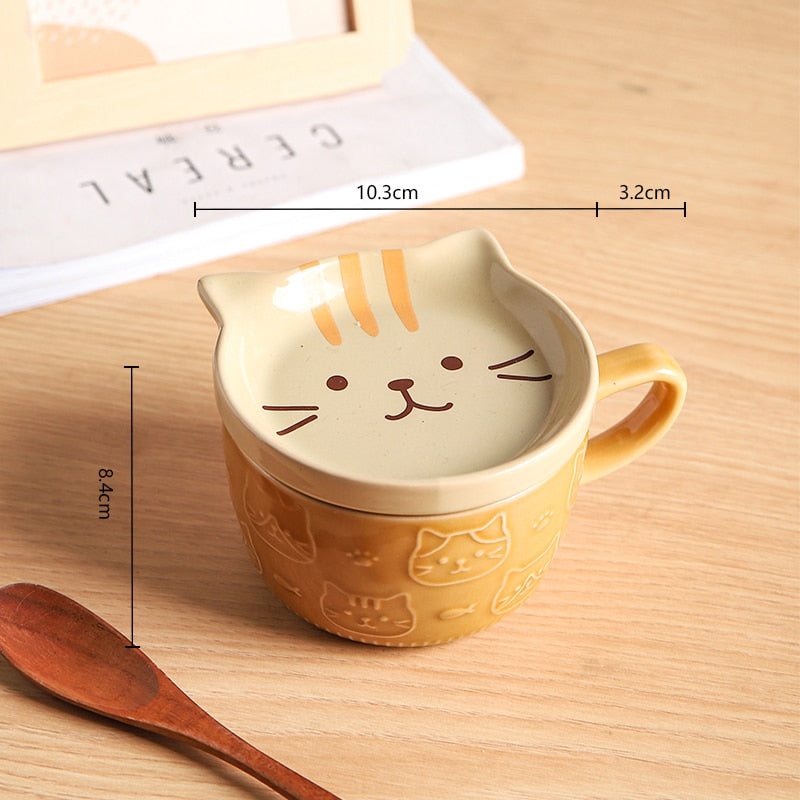 Ceramic Cat Mug With Lid/Plate