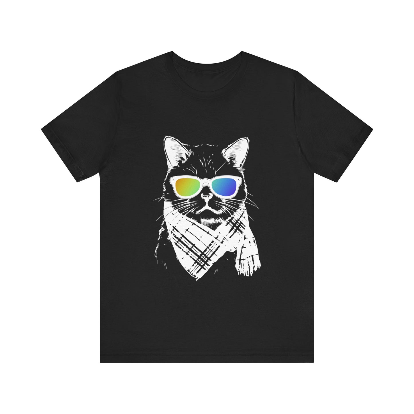 Cool Cat Wearing Rainbow Glasses And Bandana Scarf T-Shirt