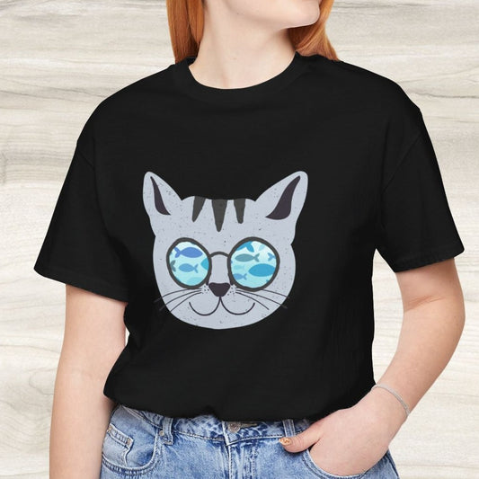 Cat Looking at Fish Through Glasses T-Shirt