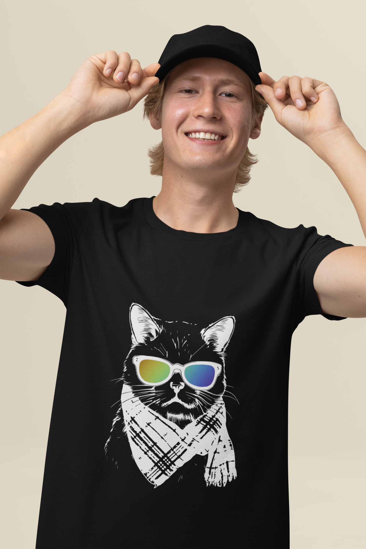 Cool Cat Wearing Rainbow Glasses And Bandana Scarf T-Shirt