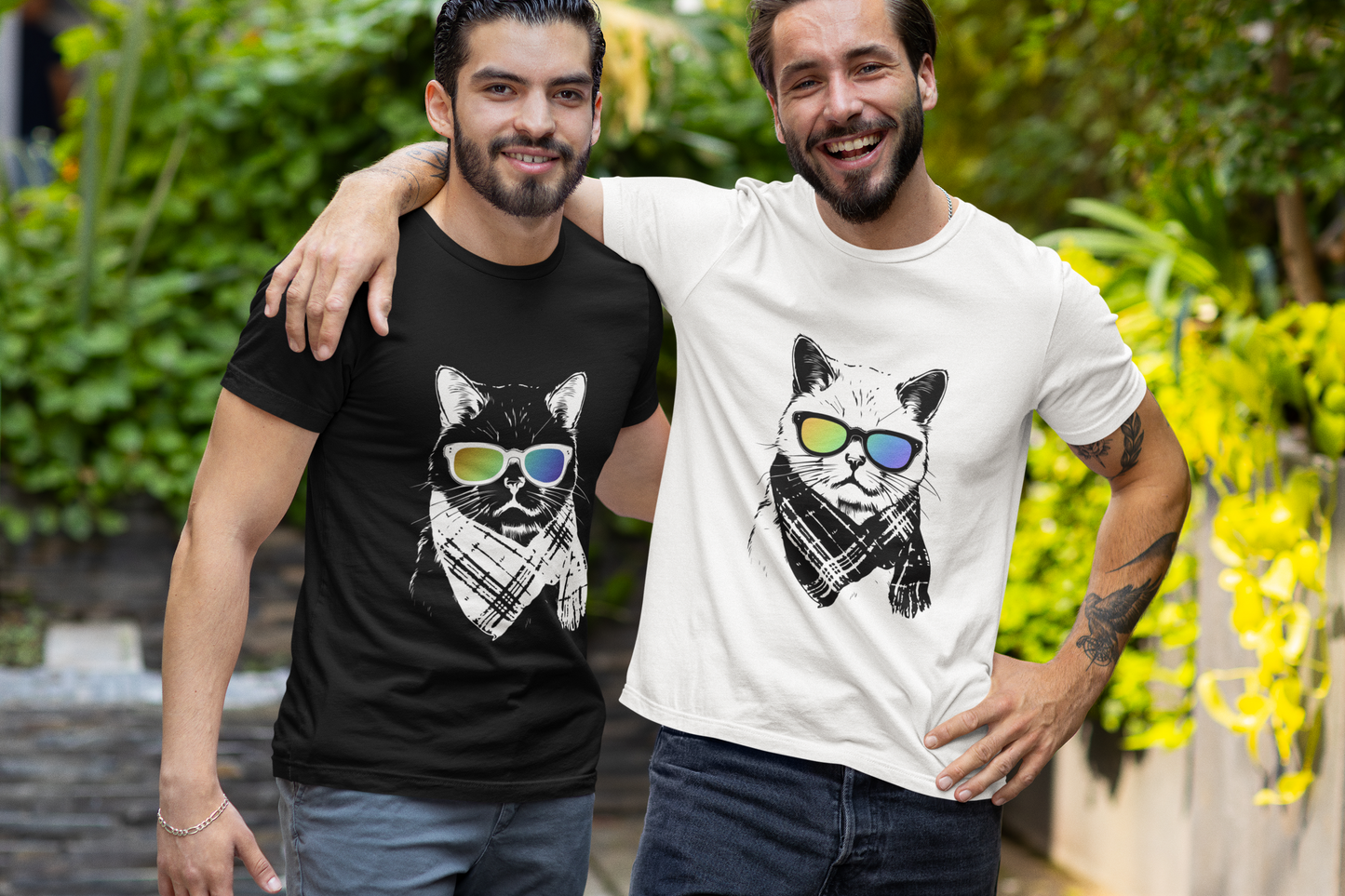 Cool Cat Wearing Rainbow Glasses And Bandana Scarf T-Shirt