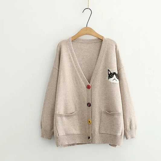 Embroidery Cat Cardigan