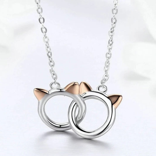 Double Silver Cats Necklace