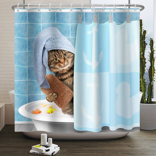 有趣的貓浴簾