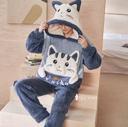 Conjunto de pijama de invierno con gato
